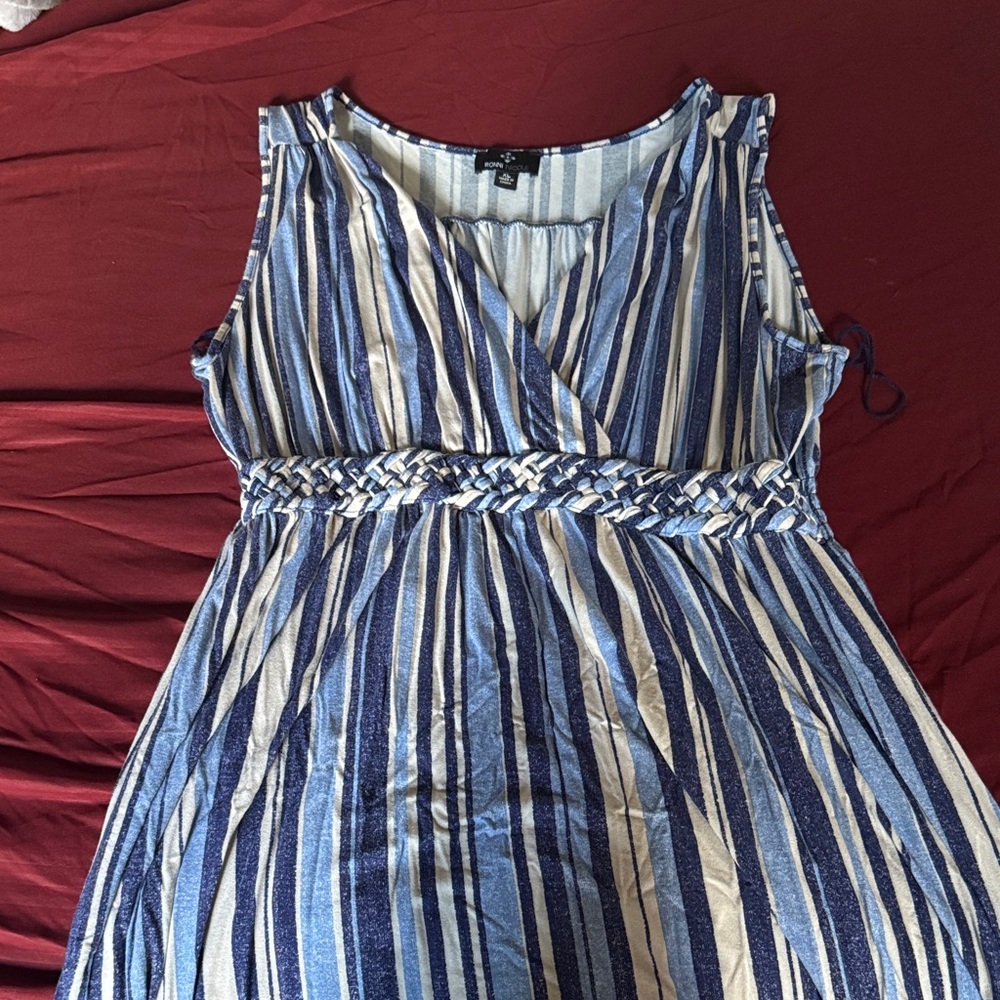 Ronni Nicole Blue and White Striped Maxi Dress